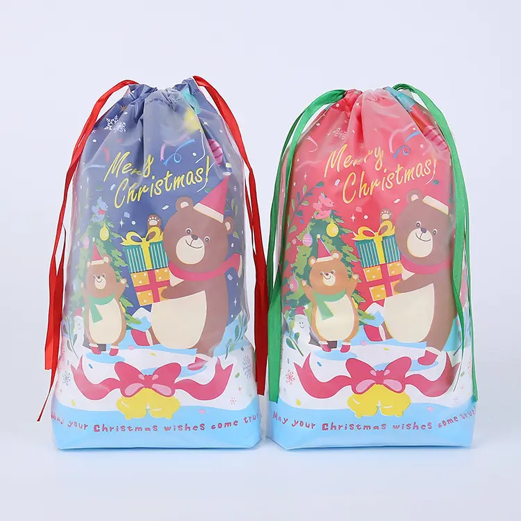 Large Christmas Santa Gift Bags Polyester Fabric Xmas Candy Packaging Christmas Drawstring Gift Bags for Party