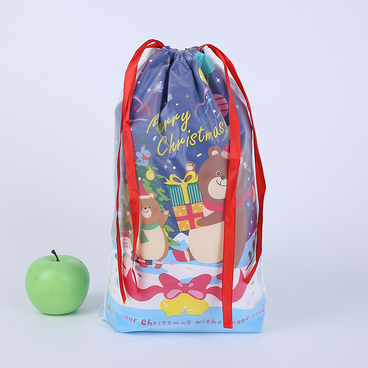Large Christmas Santa Gift Bags Polyester Fabric Xmas Candy Packaging Christmas Drawstring Gift Bags for Party