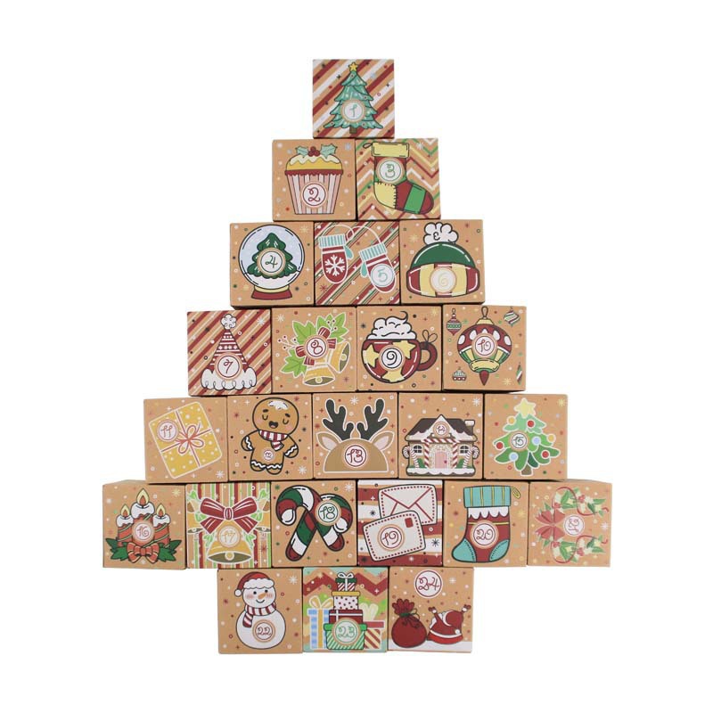 Christmas calendar countdown number printing folding kraft paper box for gift