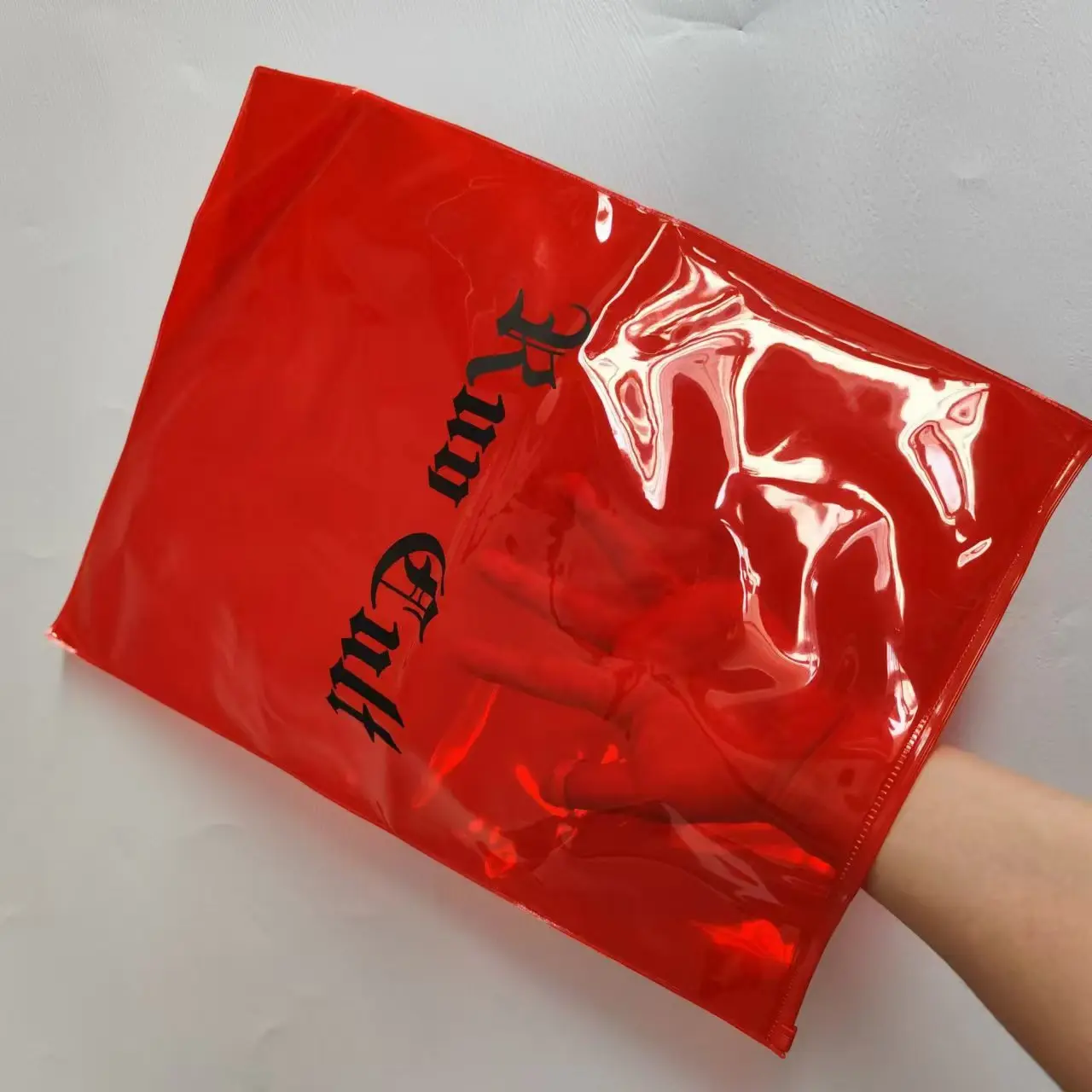 Recyclable waterproof brand logo clothing packaging bag with zipper