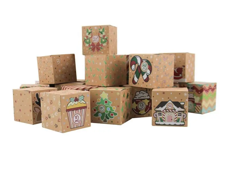 Christmas calendar countdown number printing folding kraft paper box for gift